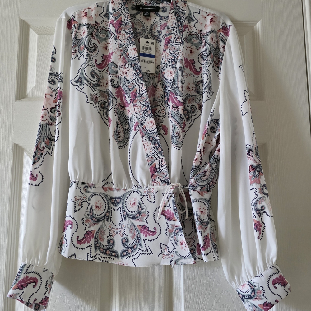 INC International Concepts White and Pink Paisley Wrap
